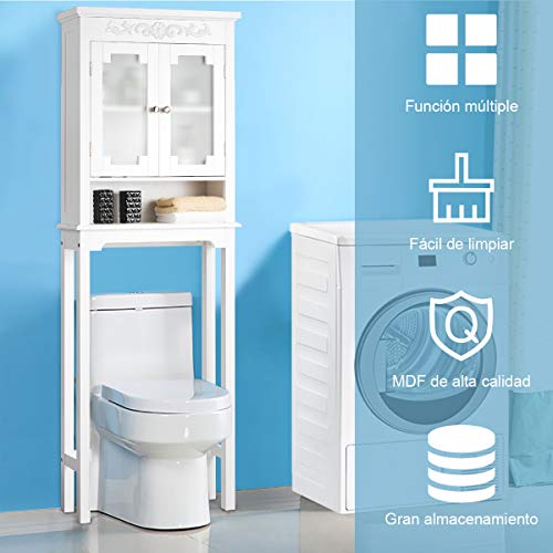 COSTWAY Estantería para Inodoro Armario Alto con Estantes y con Puerta Mueble de Baño Ducha Lavadora Gabinete Almacenamiento