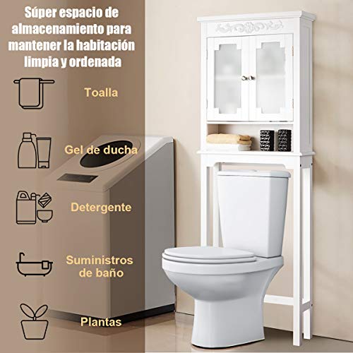 COSTWAY Estantería para Inodoro Armario Alto con Estantes y con Puerta Mueble de Baño Ducha Lavadora Gabinete Almacenamiento