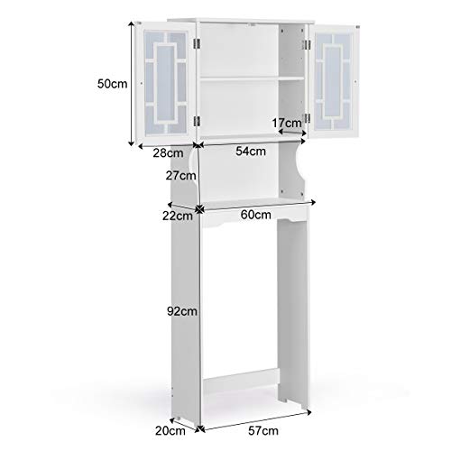 COSTWAY Estantería para Inodoro WC con 3 Estantes y Puerta Mueble de Baño de Madera Armario Alto de Lavadora Blanco