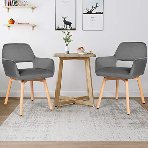 COSTWAY Juego de 2 Sillas de Comedor Silla Tapizada con Patas de Madera Taburete para Cocina Salón Oficina (Gris)