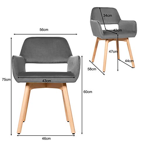 COSTWAY Juego de 2 Sillas de Comedor Silla Tapizada con Patas de Madera Taburete para Cocina Salón Oficina (Gris)