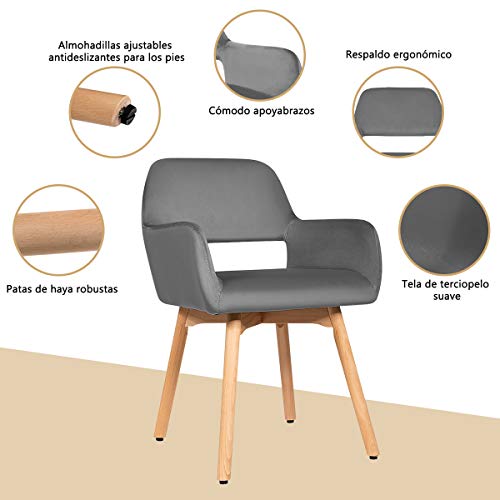 COSTWAY Juego de 2 Sillas de Comedor Silla Tapizada con Patas de Madera Taburete para Cocina Salón Oficina (Gris)