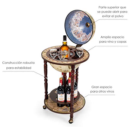 COSTWAY Minibar Globo Terráqueo Diseño Retro Estante del Vino Cóctel Whisky Bar Carrito de Bar con Ruedas Multicolor