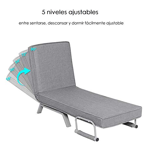 COSTWAY Sofá Cama Plegable Individual Silla Sillón Ajustable Tumbona con Colchón para Oficina Balcón Jardín (Gris)