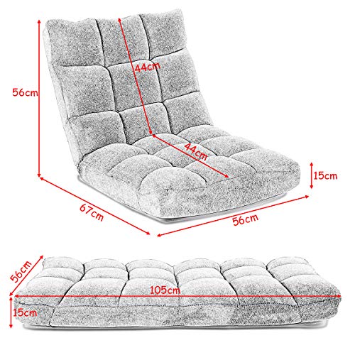 COSTWAY Sofá Perezoso Individual Plegable Asiento Cojín de Suelo con Respaldo Silla de Meditación (Gris)