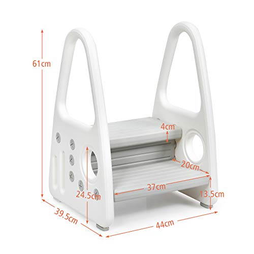 COSTWAY Taburete para Niños de 2 Niveles Escalera Multiusa para Niños de Plástico Escalón Infantil para Habitaciones de Niños Cocina Baño (Gris)