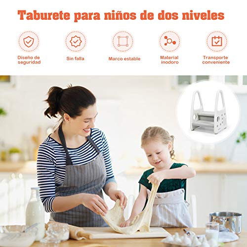 COSTWAY Taburete para Niños de 2 Niveles Escalera Multiusa para Niños de Plástico Escalón Infantil para Habitaciones de Niños Cocina Baño (Gris)