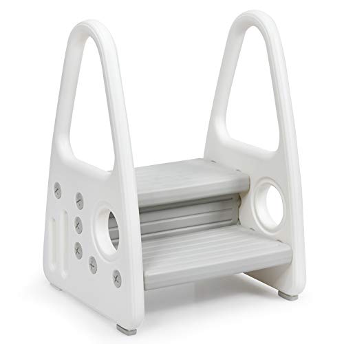 COSTWAY Taburete para Niños de 2 Niveles Escalera Multiusa para Niños de Plástico Escalón Infantil para Habitaciones de Niños Cocina Baño (Gris)