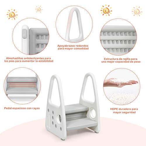 COSTWAY Taburete para Niños de 2 Niveles Escalera Multiusa para Niños de Plástico Escalón Infantil para Habitaciones de Niños Cocina Baño (Gris)