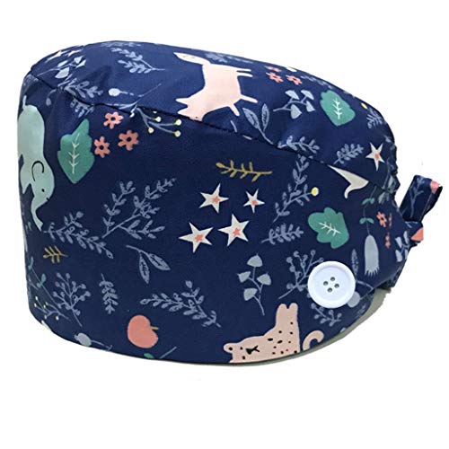 crazy bean Unisex 100% Algodón Gorro de Turbante con el Botón Ajustable Transpirable Gorro de Trabajo con Banda de Sudor Belleza para Mujeres Niñas