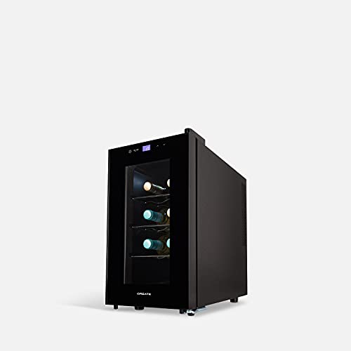 CREATE WINECOOLER S - Vinoteca de 8 botellas, 23L, 60W Luz LED, Display Digital, 3 Estantes, Doble Aislamiento, Zonas de temperatura de 11-18 grados, Baldas Acero Inoxidable