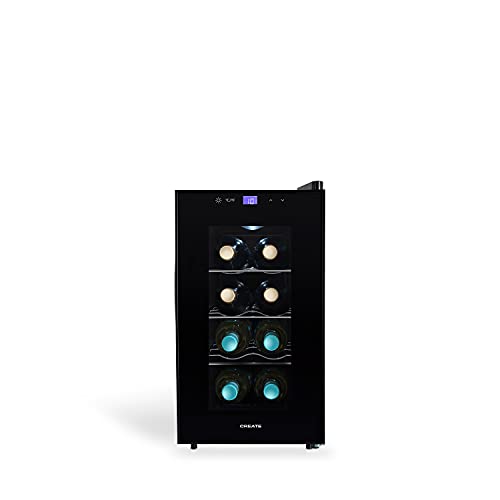 CREATE WINECOOLER S - Vinoteca de 8 botellas, 23L, 60W Luz LED, Display Digital, 3 Estantes, Doble Aislamiento, Zonas de temperatura de 11-18 grados, Baldas Acero Inoxidable