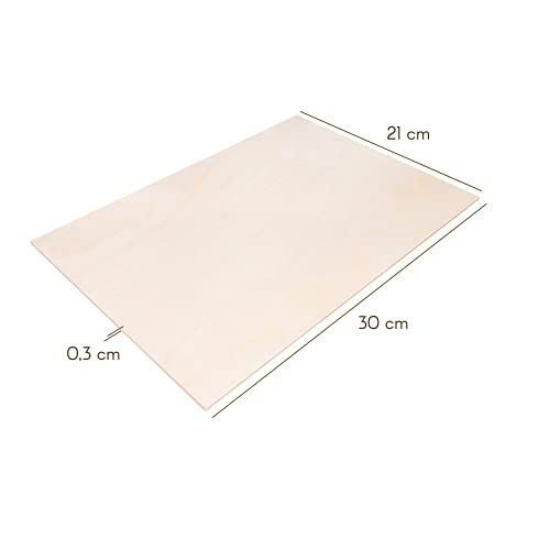 Creative DECO 10 x A4 Tablero Madera Contrachapado | 300 x 210 x 3 mm (+/- 0.5mm) | Manualidades Chapa Maciza Abedul para Bricolaje | Ideal para Pirograbado, Corte por Laser, CNC Router, Modelado