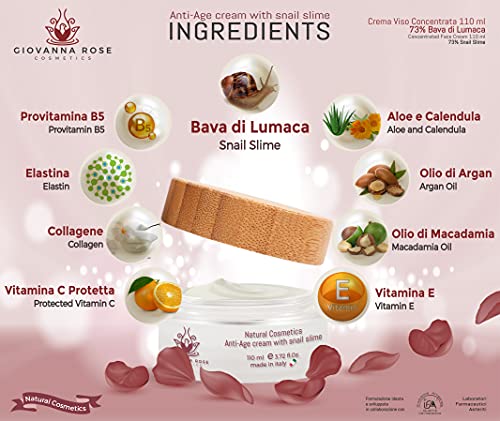 Crema facial antiarrugas 110ml 73% de baba de caracol y 8 activos funcionales Crema hidratante natural antienvejecimiento para cuello facial y escote Made in Italy