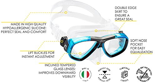 Cressi Tauchmaske Erwachsen Focus Optische Gläser Möglich Gafas de Buceo, Unisex, Transparente/Azul Claro