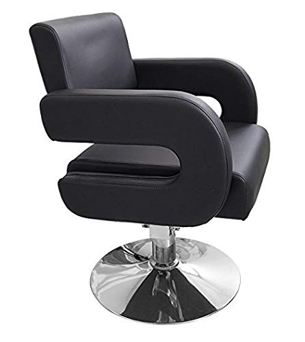 Crisnails® Sillón Profesional de Peluquería, 360º Giratoria con Base Fijo de Metal, Altura Regulable, Asiento Suave y Cómodo de Material Piel, Varios Colores (S05-Negro)