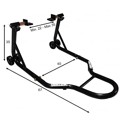 Cruizer – Caballetes negros para moto delanteros con enganches de conos y traseros con enganches de placas, ajustables con ruedas inferiores y barras de refuerzo laterales, carga total: 600 kg