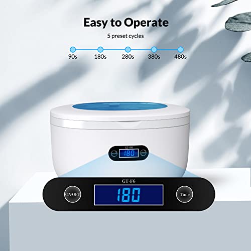 CRXC Limpiador Ultrasónico Portátil 750ML, 43kHz Limpiador De Joyas Mejorado con 5 Modos de Limpieza Temporizador, Soporte para Reloj y Canasta de Limpieza para Joyas, Gafas, Cepillo de Maquillaje