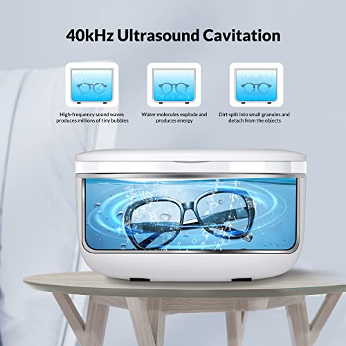 CRXC Limpiador Ultrasónico Portátil 750ML, 43kHz Limpiador De Joyas Mejorado con 5 Modos de Limpieza Temporizador, Soporte para Reloj y Canasta de Limpieza para Joyas, Gafas, Cepillo de Maquillaje