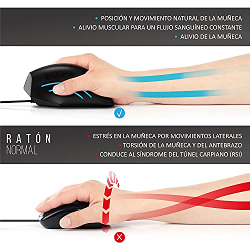 CSL - Ratón óptico Forma Vertical - Diseño ergonómico - Prevención de Codo de tenista Enfermedad del ratón síndrome RSI - Protege Especialmente el Brazo - 6 Botones