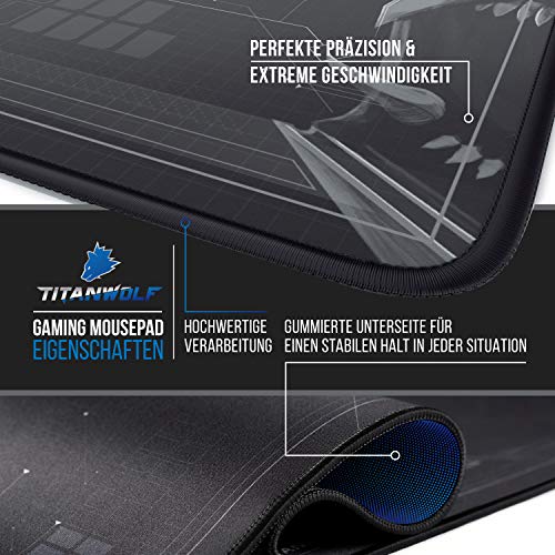 CSL – XXL Speed Gaming Alfombrilla de ratón Titanwolf 900 x 400 mm – XXL Mousepad – Base de Mesa Grande – Mejora la precisión y la Velocidad