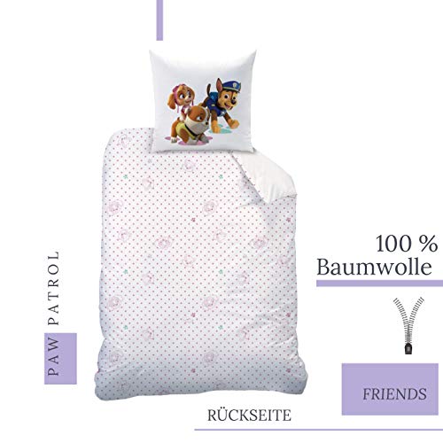 CTI Juego de ropa de cama para niñas de la Patrulla Canina, 2 piezas, ropa de cama infantil, 1 funda de almohada de 80 x 80 cm y 1 funda nórdica de 135 x 200 cm, 100% algodón