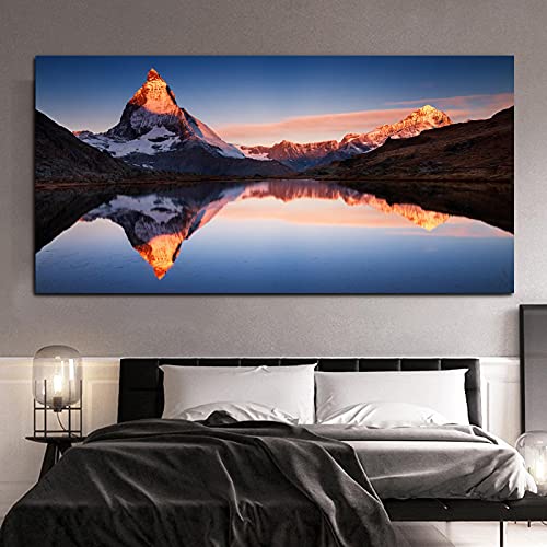 Cuadros de montaña de nieve natural y lago de barrera Imprimir en lienzo. Cuadro de arte de pared de lienzo para decoración de sala de estar 70x140cm (28x56in) sin marco