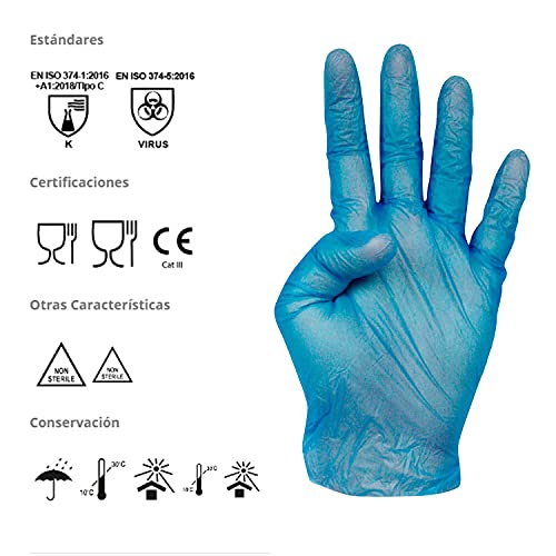 Cuatrogasa Guantes vinilo azul sin polvo talla L (caja 100 unidades)