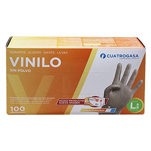 Cuatrogasa Guantes vinilo azul sin polvo talla L (caja 100 unidades)