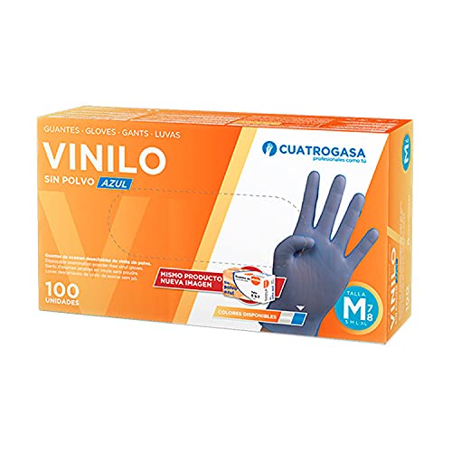 Cuatrogasa Guantes vinilo azul sin polvo talla M (caja 100 unidades)