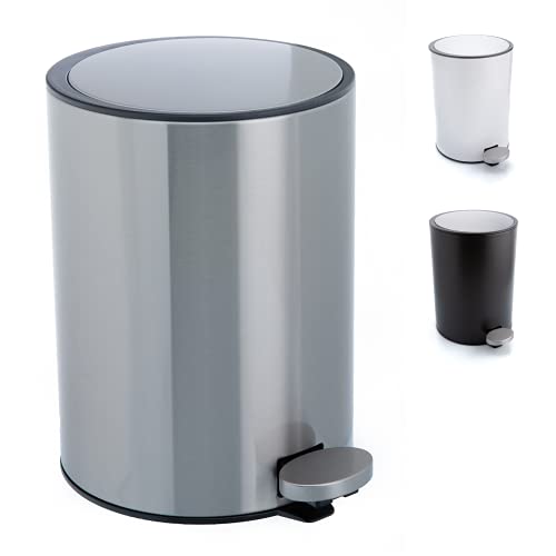 Cubo de basura con pedal premium de Bamodi – Pequeñas papeleras de baño, aseo u oficina - 3L - Papelera de baño de acero inoxidable con cesto extraíble - Sistema de cierre Magic Silent (gris)