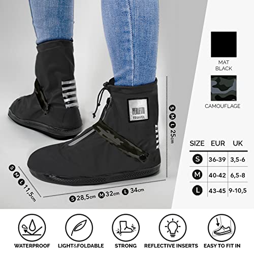 Cubrezapatos Impermeables Negros Bajos - Cubrezapatillas Reflectantes Antideslizantes - Galochas Lluvia Cierre Cordón - Protectores Zapatos Resistentes Reutilizables - Perletti (Camuflaje, M (40/42))