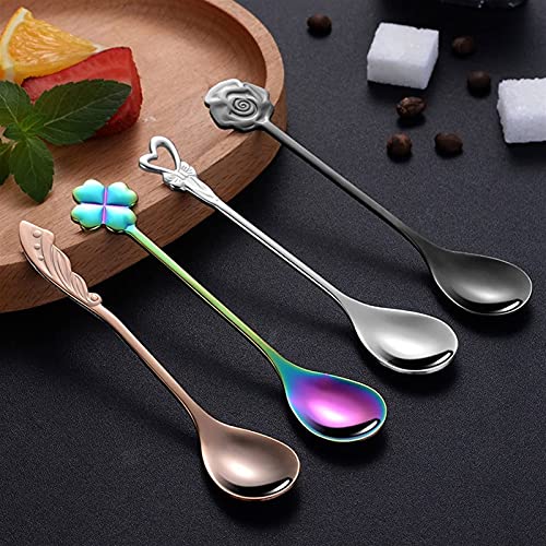 Cuchara de pho, Caja de regalo de cucharón de sopa Postre de cuatro piezas Cuchara de helado de acero inoxidable Hielo Té de hielo Café con agitación Cuchara Postura Postre Tarde Cuchara de té Destaca