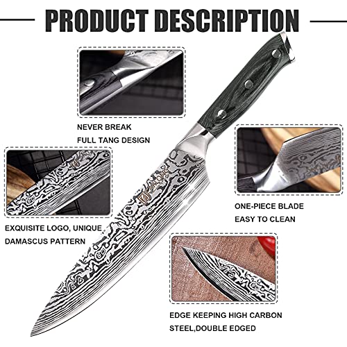 Cuchillo de cocina profesional de 20 cm, cuchillo de cocina, cuchillo de chef, cuchillo multiusos afilado, cuchillo de carne, con mango ergonómico, para cocina y restaurantes/embalaje de regalo (gris)