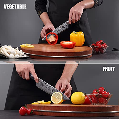 Cuchillo de cocina profesional de 20 cm, cuchillo de cocina, cuchillo de chef, cuchillo multiusos afilado, cuchillo de carne, con mango ergonómico, para cocina y restaurantes/embalaje de regalo (gris)