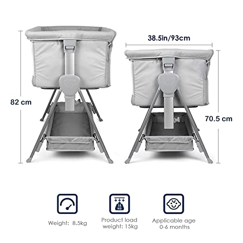 Cuna Colecho Bebé, Cuna para Niños con Colchón Desmontable, Cuna Portátil Plegable Simple con Canasta de Almacenamiento, Altura y Angulo Ajustables, Malla Transpirable