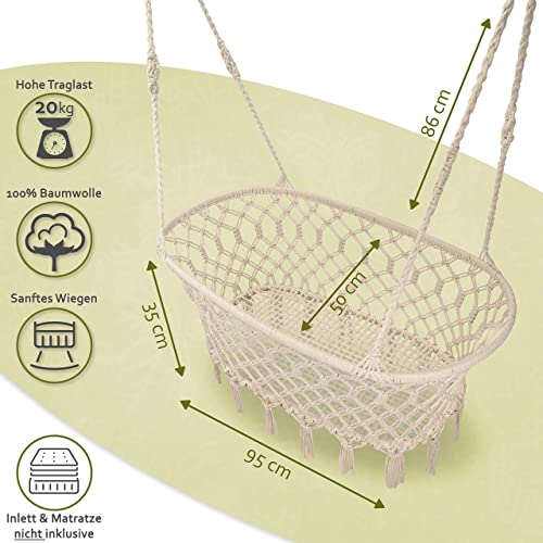 Cuna de plumas para bebé [hecha a mano] – Cuna de bambú y algodón natural – Hamaca para bebé en estilo macramé – Cuna para colgar en estructura o manta – Cuna de bebé para un sueño tranquilo (NATUR)