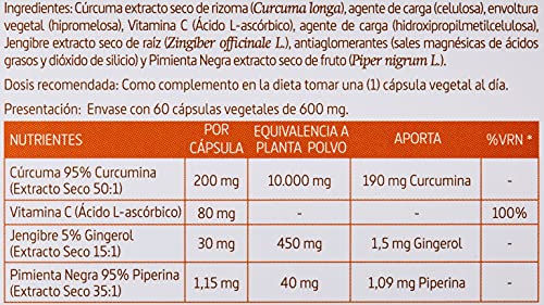 CURCUMA 10.000 MG. (95%) JENGIBRE + PIMIENTA + C. 60 CAPSULAS VEGETALES - Nature Essential