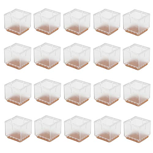 Cusfull 20pcs Transparente de silicona pata de la silla de ratón Tabla pata de la silla Caps Pies cubiertas de los muebles de madera de protección de pisos (Cuadrado / 3-3.5cm)