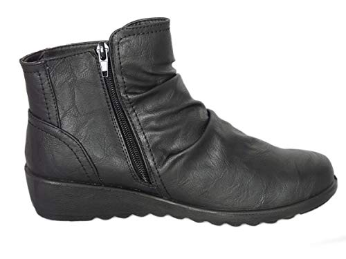 Cushion Walk Botines de cuña baja con cierre de cremallera, corte ancho EEE para mujer 40.5 EU Extra Ancho Negro