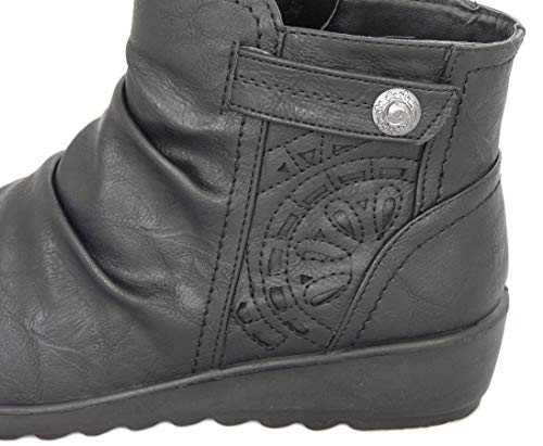 Cushion Walk Botines de cuña baja con cierre de cremallera, corte ancho EEE para mujer 40.5 EU Extra Ancho Negro