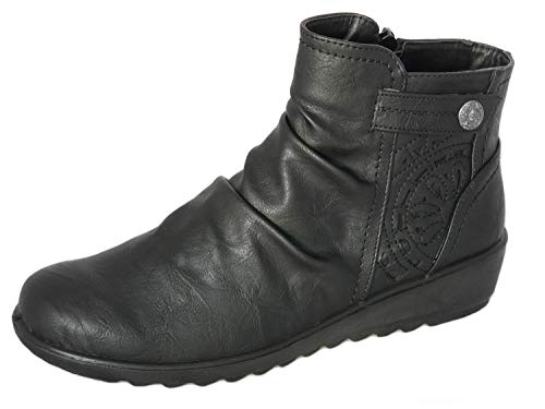 Cushion Walk Botines de cuña baja con cierre de cremallera, corte ancho EEE para mujer 40.5 EU Extra Ancho Negro