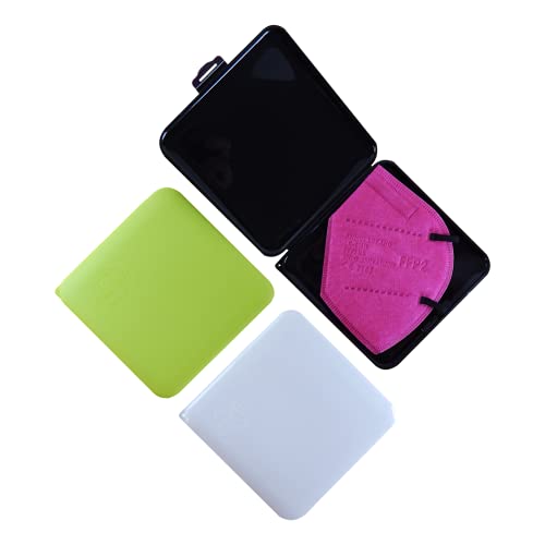 Cussi - 3x MaskCase, estuches cuadrados para guardar mascarillas (VERDE MANZANA, NEGRO, BLANCO)