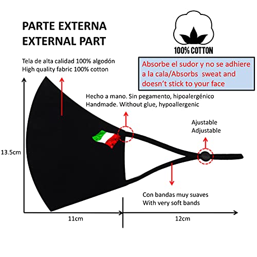 Cussi - Mascarilla de Tela Higiénica Reutilizable Homologada UNE 0065:20, Lavable hasta 20 ciclos-pack 2 mascarillas, Mask Case color aleatorio, filtros extra (NEGRO, AZUL MARINO-BANDERA ITALIA)