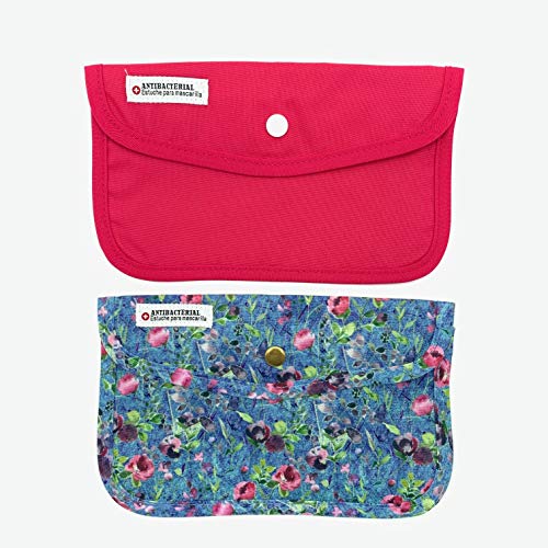 Cussi MaskCase-pack de 2 estuches rectangulares para mascarilla (FUCSIA, FLOR)