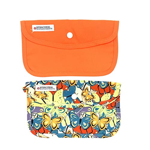 Cussi MaskCase-pack de 2 estuches rectangulares para mascarilla (NARANJA FOSFORITO, MARIPOSA)