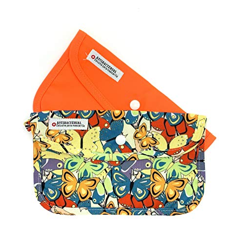 Cussi MaskCase-pack de 2 estuches rectangulares para mascarilla (NARANJA FOSFORITO, MARIPOSA)