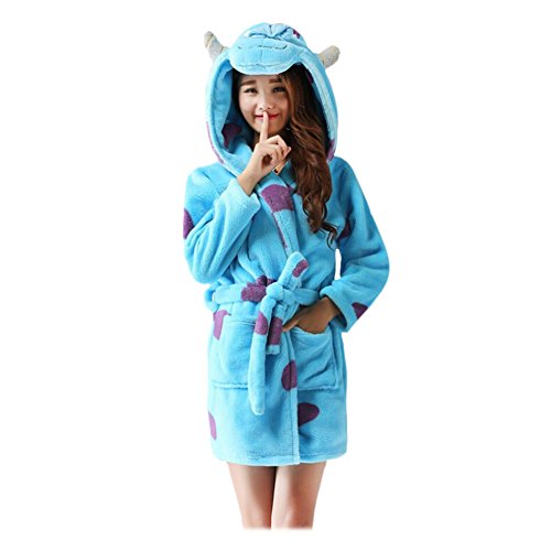 CuteOn Unisexo Pareja De Las Mujeres De los Hombres Dibujos Animados Animal Coral Fleece Hooded Envolver Bata Dressing Gown Bata de baño Cosplay Vaca Small