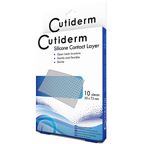 Cutiderm - Juego de 10 capas de contacto de silicona para heridas, 50 mm x 75 mm para desgarros de la piel, cicatrices, heridas quirúrgicas, úlceras y quemaduras