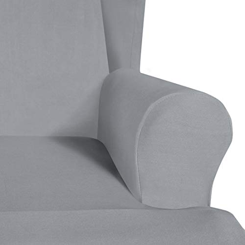 Dake Funda de Sillón Funda Orejero Elástica, Sencillez de Color Puro Cubierta Protector para Sillón, Funda para Sillón de Orejas 1 Pieza, Funda de Cojín Pieza Gris Claro